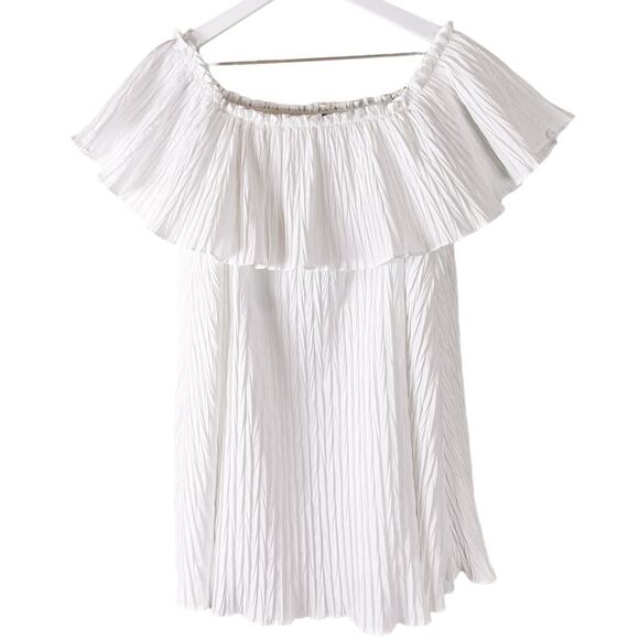 Zara White Off Shoulder Pleated Plisse Mini Dress‎ XS - Picture 3 of 9